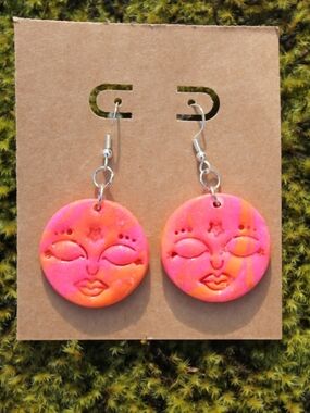 Polymer Clay Sleepy Moon Earrings Made By Me